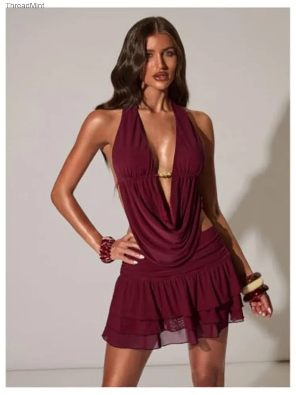 Women's 2 Piece Halter Top and Mini Skirt Set, Y2K Club Party Outfit, High